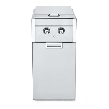 Crown Verity, Infinite Series, Cabinet Module, Dual Side Burner, garbage bin holder, door closed, front view, Stainless Steel