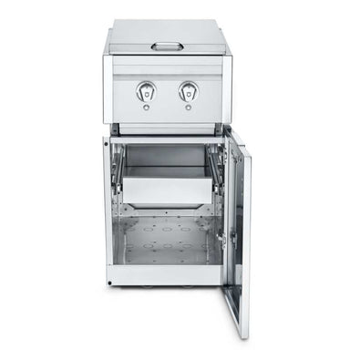 Crown Verity, Infinite Series, Cabinet Module, Dual Side Burner, single drawer, door open, front view