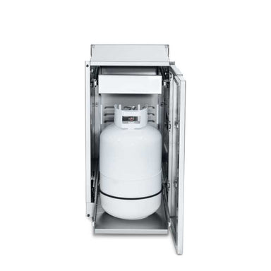 Crown Verity, Infinite Series, Cabinet Module, propane tank folder, single drawer, 30lb tank, door open, front view