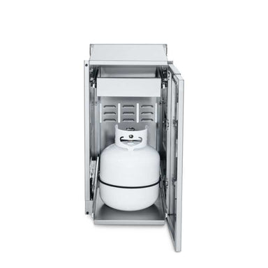 Crown Verity, Infinite Series, Cabinet Module, propane tank folder, single drawer, 20lb tank, door open, front view