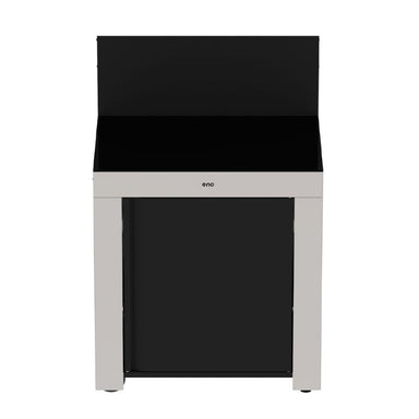 ENO Standard Modulo cabinet, modular outdoor kitchen, in stainless steel and black, front view