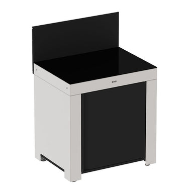ENO Standard Modulo cabinet, modular outdoor kitchen, in stainless steel and black, front side view