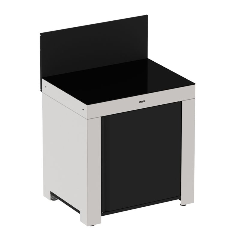 ENO Standard Modulo cabinet, modular outdoor kitchen, in stainless steel and black, front side view