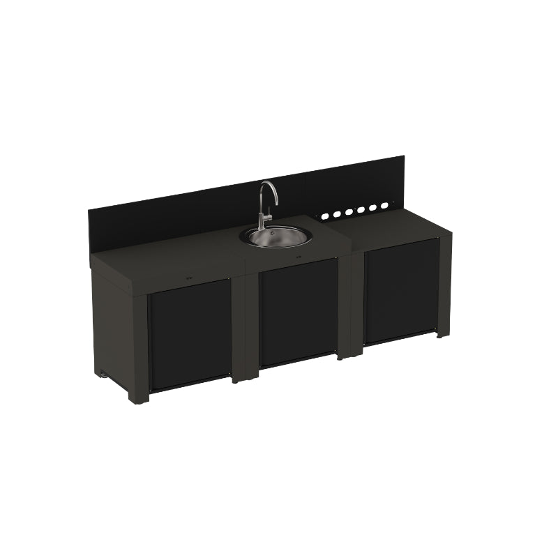 Eno Modulo Outdoor Kitchen Kit bundled by Patio Folks.  3-piece kit in galvanized steel and cargo grey.  Includes plancha