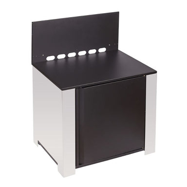 Eno modulo collection, modulo plancha, outdoor kitchen cabinet module, stainless steel and black, front side view