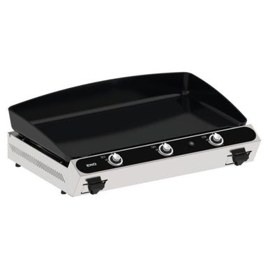 ENO Plancha Bergerac 3000, 3-burner, gas, griddle, stainless steel in black, front side view