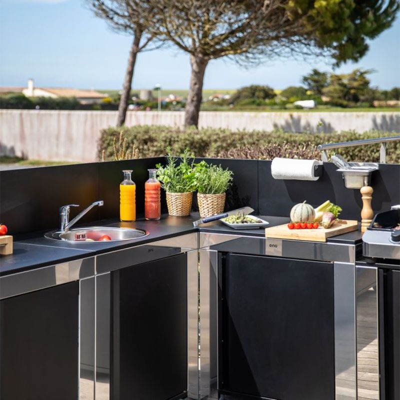 Eno Modulo Outdoor Kitchen, 5-piece kit, modular, outdoor entertaining, Stainless steel in black, front view