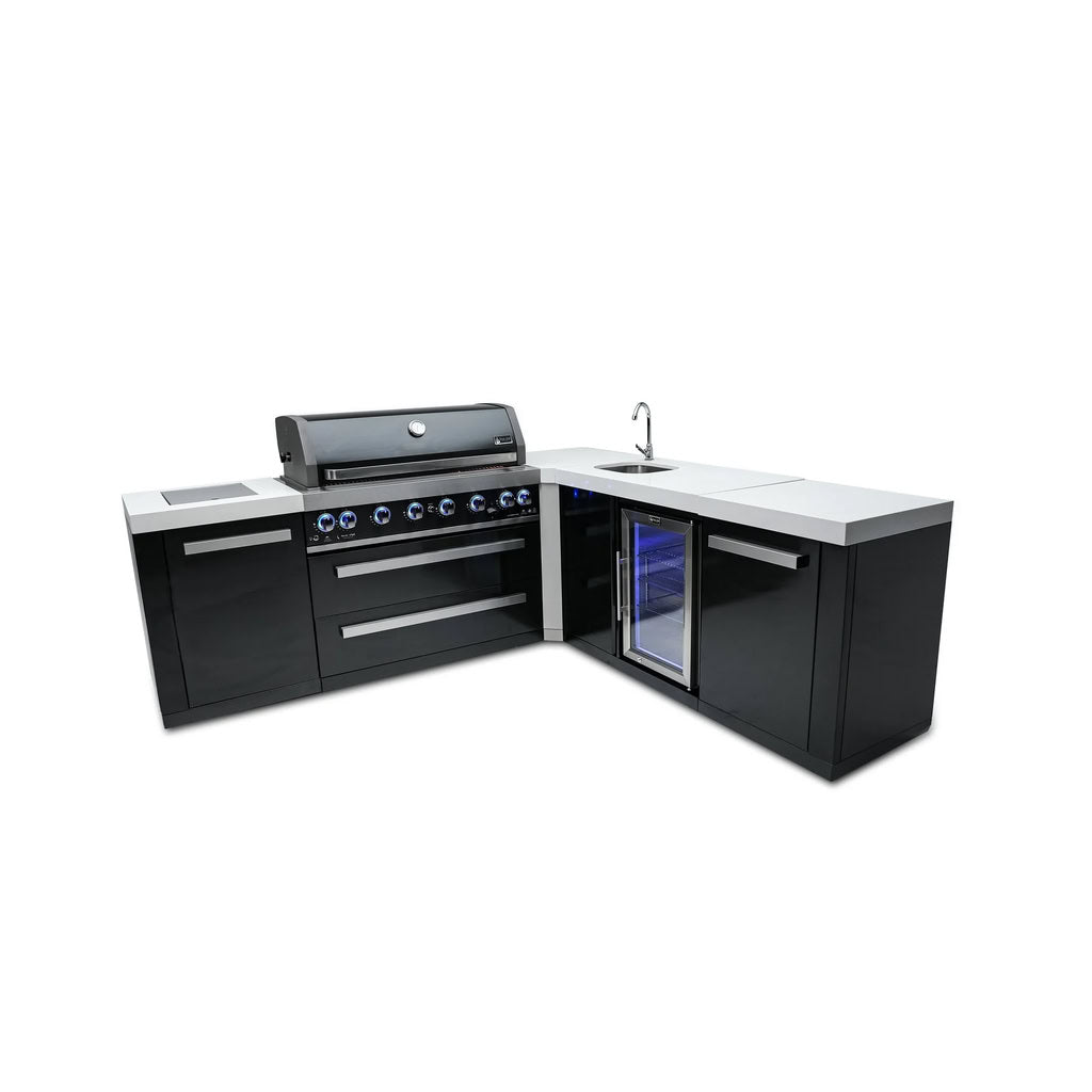 Mont Alpi 805 Black Stainless Steel Island with 90 Degree Corner and Beverage Center