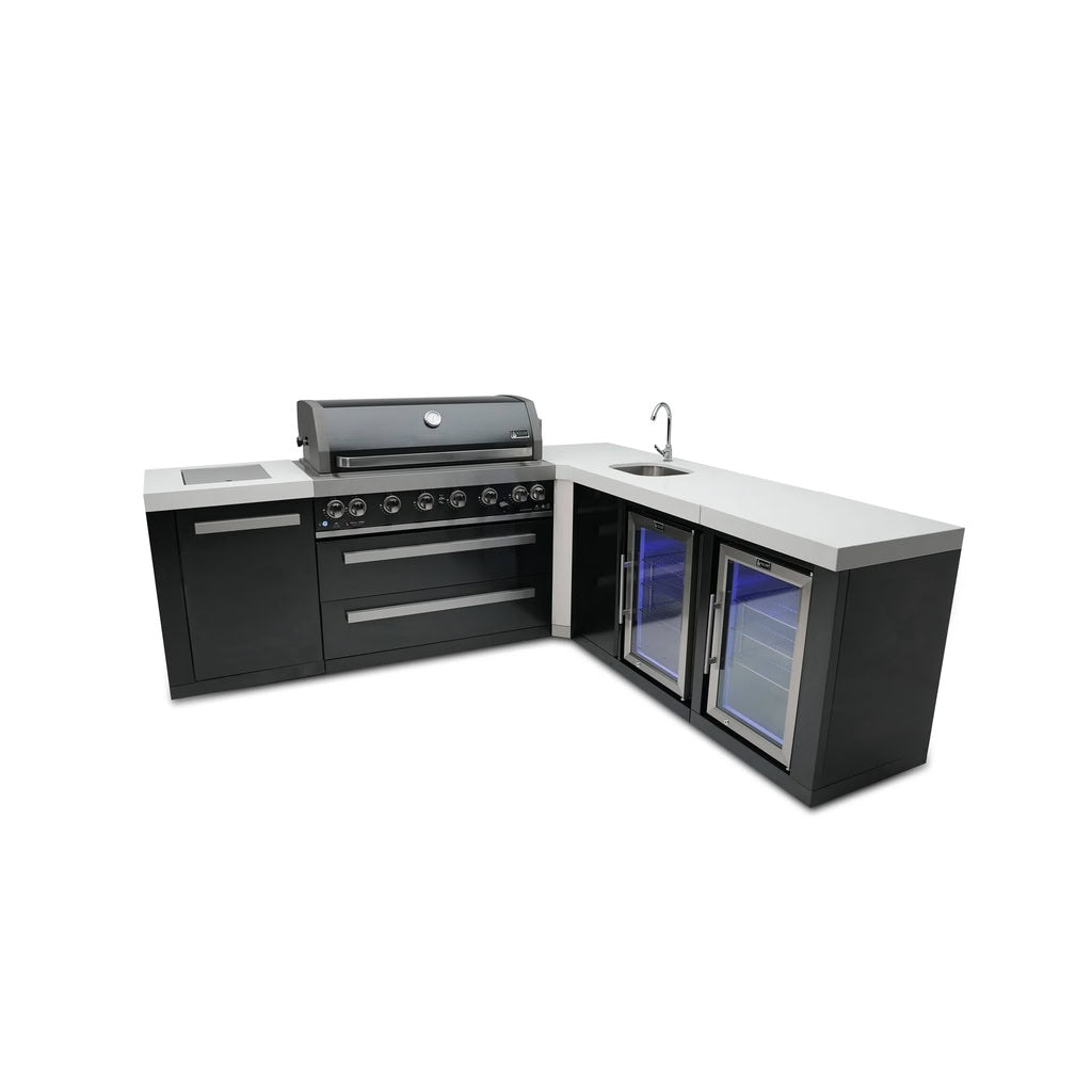 Mont Alpi 805 Black Stainless Steel Island with 90 Degree Corner Beverage Center and Fridge Cabinet