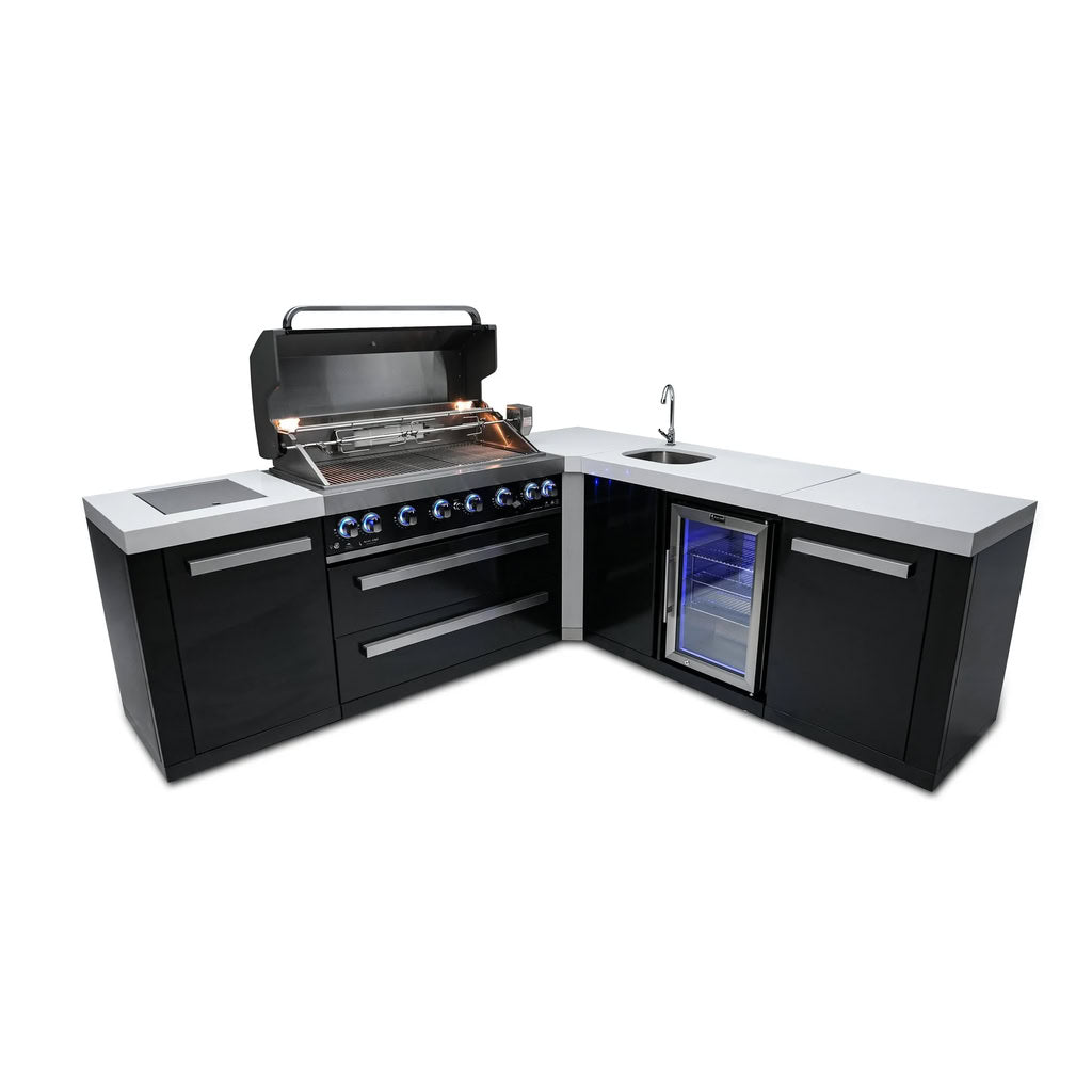 Mont Alpi 805 Black Stainless Steel Island with 90 Degree Corner and Beverage Center