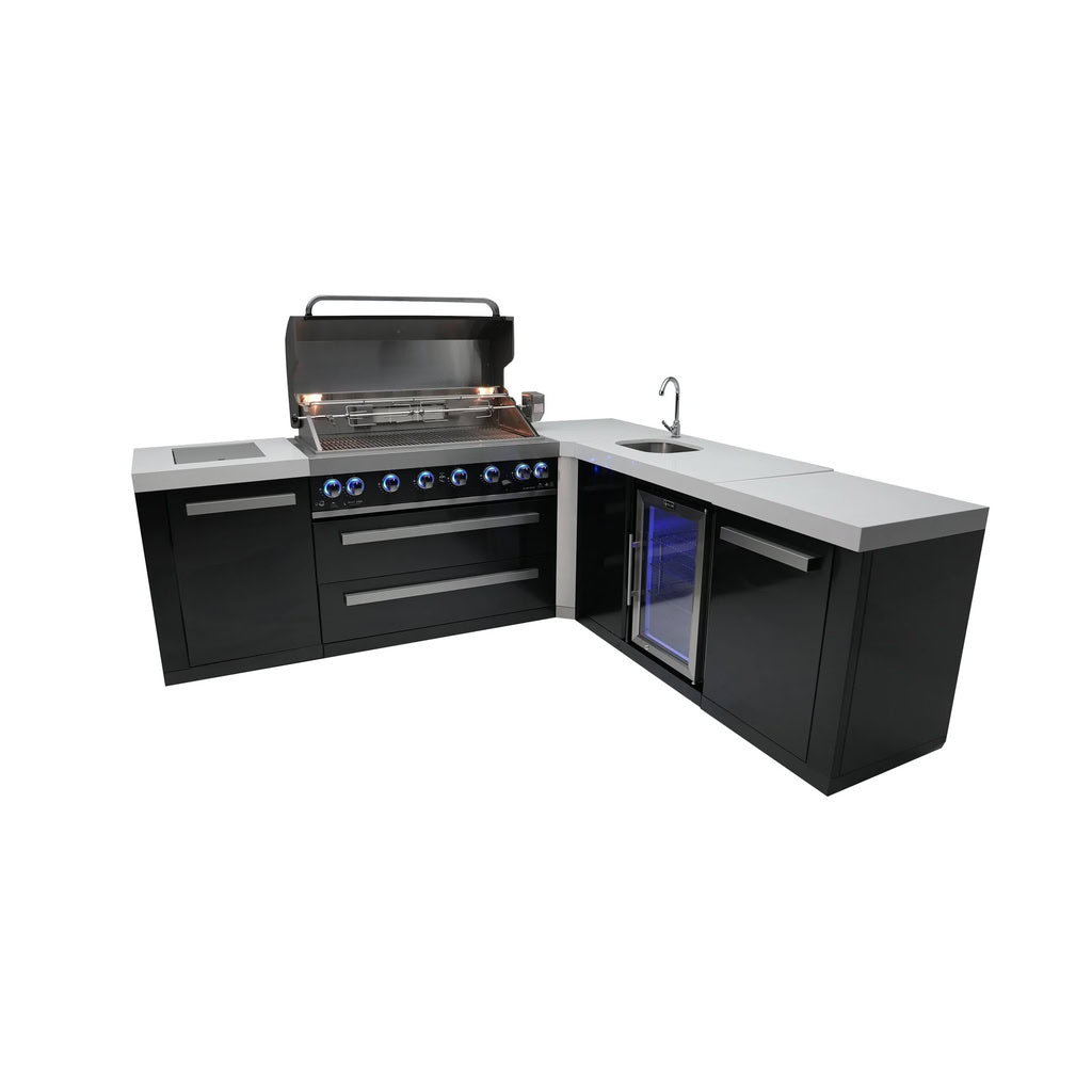 Mont Alpi 805 Black Stainless Steel Island with 90 Degree Corner and Beverage Center