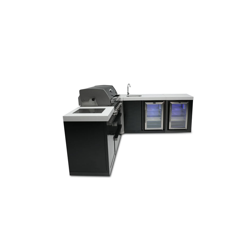 Mont Alpi 805 Black Stainless Steel Island with 90 Degree Corner Beverage Center and Fridge Cabinet