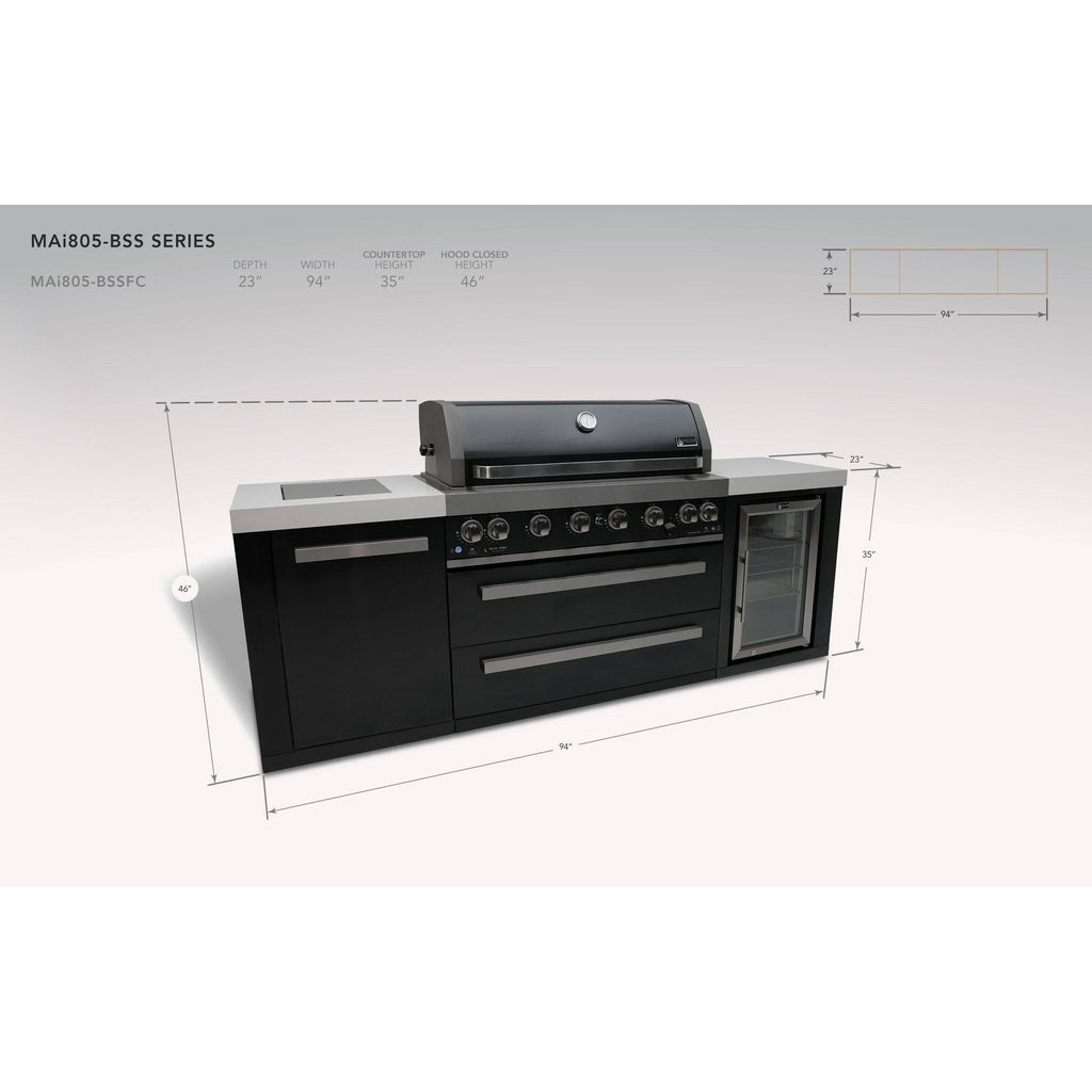Mont Alpi 805 Black Stainless Steel Island with Fridge Cabinet