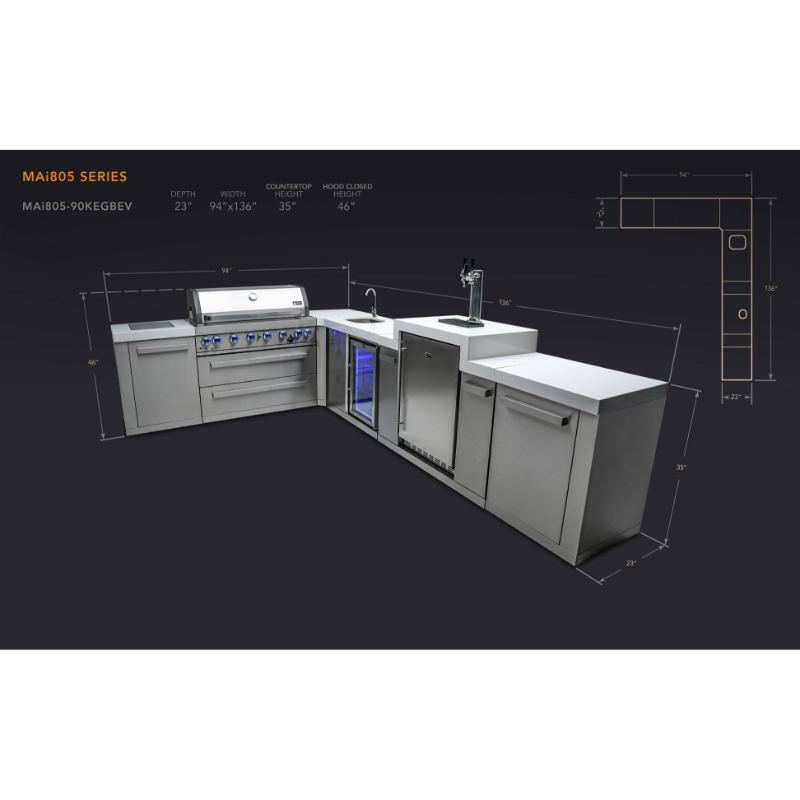 Mont Alpi 805 Island 90 Degree Corner Kegerator and Beverage Center Outdoor Kitchen