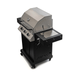 Rear side angled view of Jackson Grills 3-burner Keystone Series gas grill with closed side burner lid and enclosed storage cabinet.