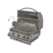 Open-lid view of Jackson Grills 3-burner Lux Series gas grill showing cooking grates and built-in rotisserie system.