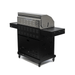 Rear angled view of Jackson Grills 4-burner Keystone Series gas grill with side shelves and wheeled base.