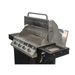 Open view of Jackson Grills 4-burner Keystone Series gas grill showing cooking grates, warming rack, and open side burner.