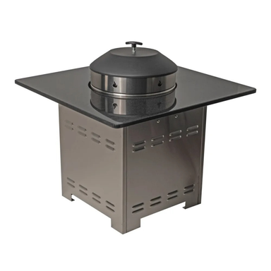 Jackson Grills Mountains West Fire Tall Table with protective fire cover installed over the burner area.