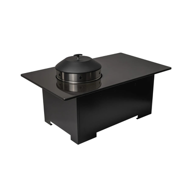 Jackson Grills Mountains West Fire Coffee Table with protective fire cover installed over the burner opening.