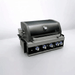 Angled view of the Mont Alpi 32-Inch Black Stainless Steel Built-In Grill featuring black stainless steel hood, stainless steel body, and illuminated control panel.
