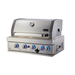 Front angled view of the Mont Alpi 32-Inch Built-In Grill featuring four burners, stainless steel hood, and illuminated control panel.