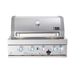 Front view of the Mont Alpi 32-Inch Built-In Grill with closed hood, built-in temperature gauge, and blue LED control knobs.