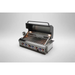 Mont Alpi 32-Inch Built-In Grill with hood open, displaying spacious grilling surface, warming rack, rotisserie kit, and illuminated cooking area.