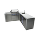 Angled rear perspective of the Mont Alpi 400 Deluxe Island highlighting the beverage centre, sink station, built-in grill, and extended preparation counter.