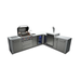 Angled view of the Mont Alpi 400 Deluxe Island with open grill hood, integrated sink, beverage center, kegerator, and spacious stainless steel cabinetry for outdoor entertaining.