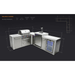Dimension diagram of the Mont Alpi 400 Deluxe Island with 90-degree corner, kegerator, and fridge cabinet, showing overall dimensions, countertop height, hood height, and L-shaped layout measurements.