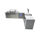 Side perspective of the Mont Alpi 400 Deluxe Island featuring a closed grill hood, beverage cooler, kegerator with dual tap tower, fridge cabinet, and corner island configuration.
