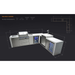 Dimension diagram of the Mont Alpi 400 Deluxe Island with 90-degree corner, kegerator, beverage centre, and fridge cabinet, showing overall width, depth, countertop height, and hood height measurements.