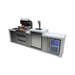 Angled front view of the Mont Alpi 400 Deluxe Island with grill hood open, showcasing the cooking surface, kegerator, fridge cabinet, and stainless steel cabinetry.