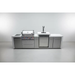 Front-facing view of the Mont Alpi 400 Deluxe Island with closed grill hood, integrated kegerator, side storage cabinets, and clean white countertop surfaces.