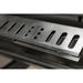 Close-up of the Mont Alpi 44-Inch Built-In Grill flame tamers, showing stainless steel heat distribution plates beneath the cooking grates.