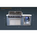 Dimension diagram of the Mont Alpi 6-Burner Black Stainless Steel Art-wood Outdoor Island Grill showing width, depth, height, and overall unit measurements.