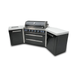 Angled front view of the Mont Alpi 805 Black Stainless Steel Island showcasing LED-lit control knobs, spacious countertop, and corner cabinet design.