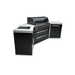 Rear-side perspective of the Mont Alpi 805 Black Stainless Steel Island highlighting the 45-degree corner layout, black stainless steel finish, and built-in outdoor kitchen configuration.