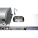 Integrated stainless steel sink and faucet built into the Mont Alpi 805 Black Stainless Steel Island countertop for convenient outdoor food preparation.