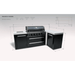 Dimension diagram of the Mont Alpi 805 Black Stainless Steel Island with a 90-degree corner, displaying overall width, depth, height, and layout measurements.