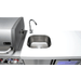 Integrated stainless steel sink and faucet on the Mont Alpi 805 Black Stainless Steel Island, featuring a spacious white countertop and built-in outdoor kitchen design.