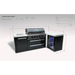 Dimension diagram of the Mont Alpi 805 Black Stainless Steel Island with a 90-degree corner and fridge cabinet, showing overall width, depth, height, and layout measurements.