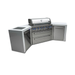 Opposite angled view of the Mont Alpi 805 Deluxe Island featuring closed grill hood, double drawers, side storage cabinets, and extended corner countertops.