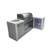 Front three-quarter view of the Mont Alpi 805 Deluxe Island with closed grill hood, illuminated control knobs, storage cabinetry, and integrated outdoor fridge.