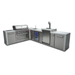 Front three-quarter view of the Mont Alpi 805 Deluxe Island with closed grill hood, kegerator, beverage center, and integrated storage.