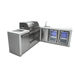 Front three-quarter view of the Mont Alpi 805 Deluxe Island with closed grill hood, sink, beverage center, fridge cabinet, and spacious countertop workspace.
