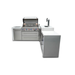 Front-angle view of the Mont Alpi 805 Deluxe Island with 90-degree corner, open grill, kegerator, and fridge cabinet.