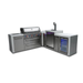 Front perspective of the Mont Alpi 805 Deluxe Island with closed grill lid, stainless steel drawers, kegerator, and fridge cabinet.