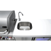 Close-up of the integrated stainless steel sink and faucet on the Mont Alpi 805 Deluxe Island countertop.